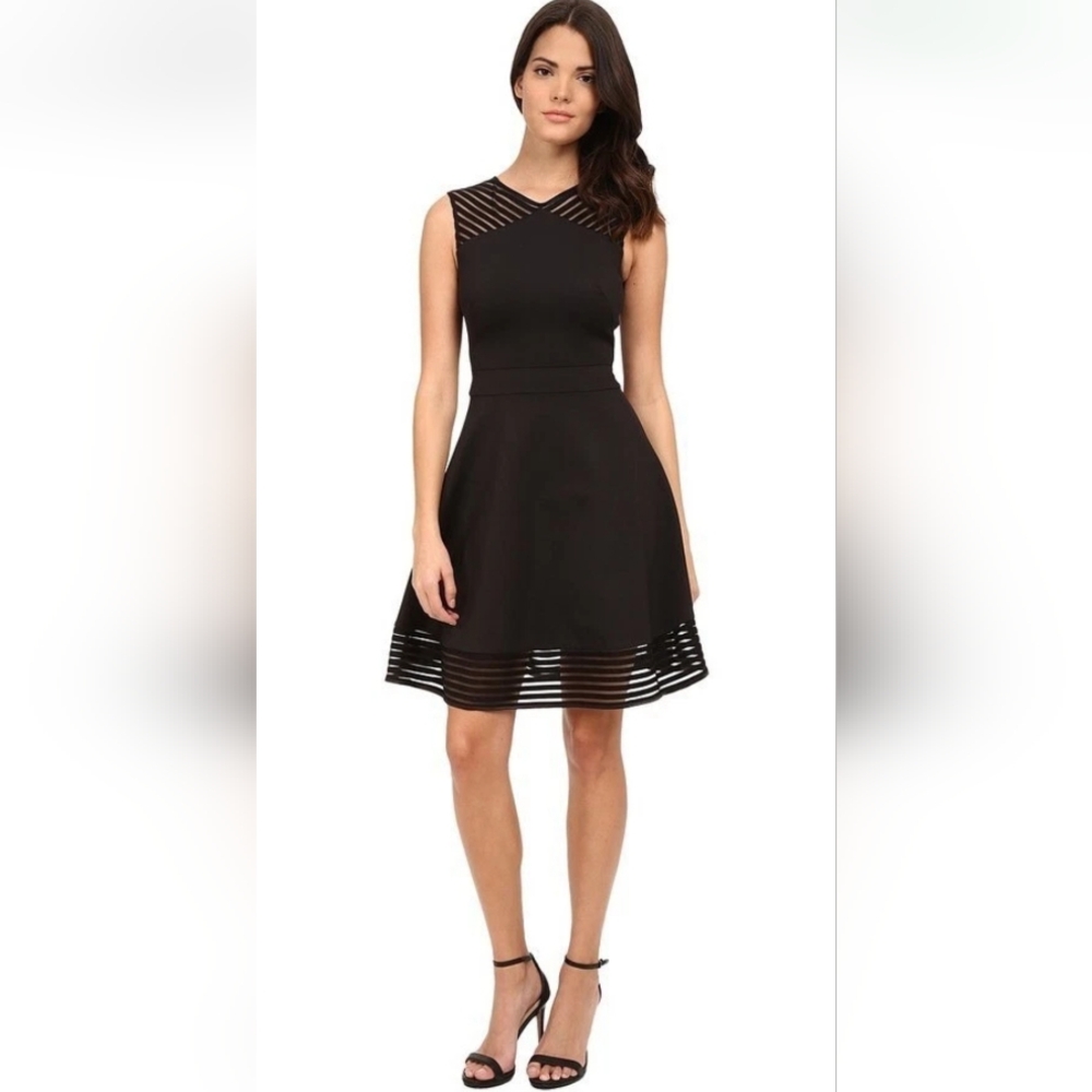 Tahari Black Mesh Panel Sleeveless Dress, Sz 12, NWT